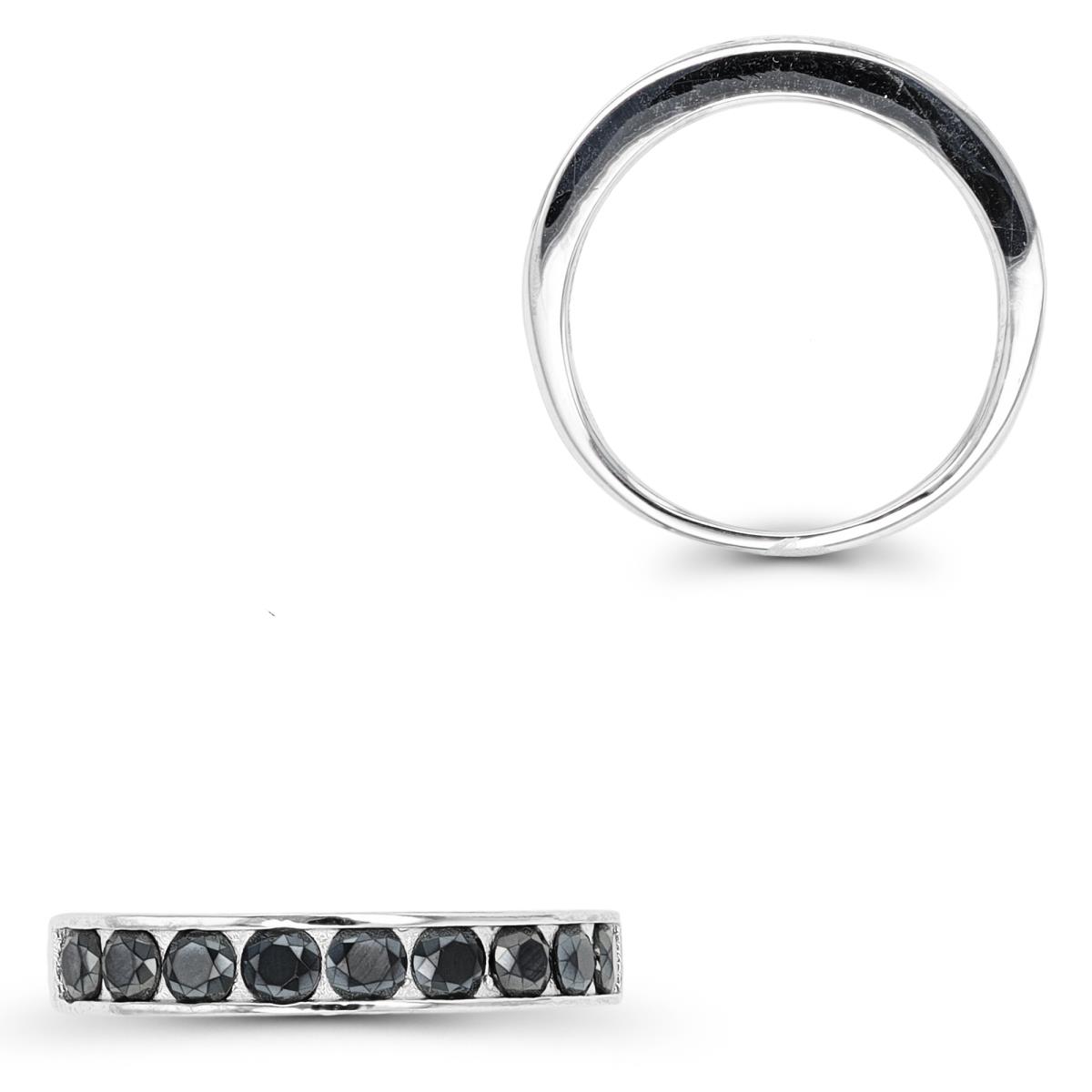 Sterling Silver Rhodium 3mm RD Black Spinel Channel Set Fashion Ring