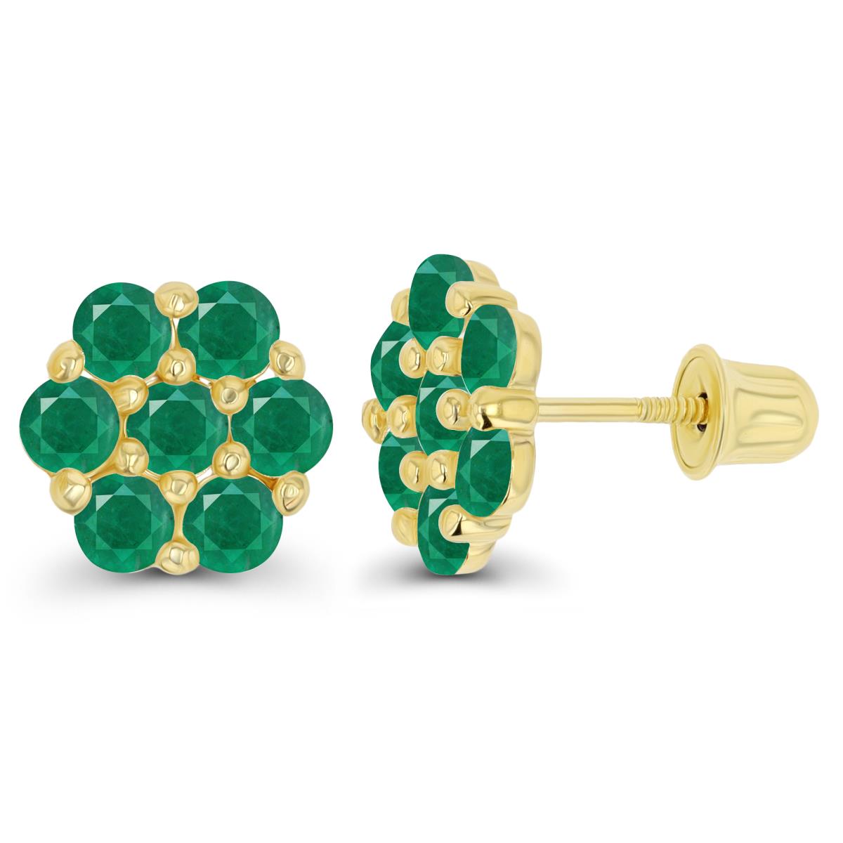 Sterling Silver Yellow 2.5mm Round Emerald Flower Screwback Earring