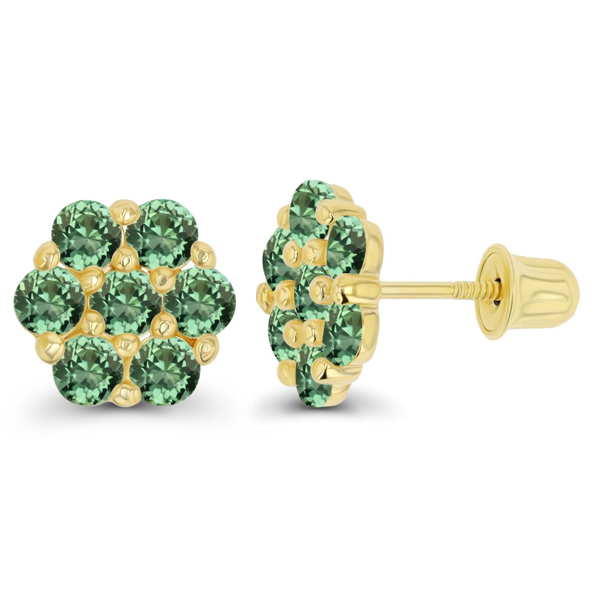 Sterling Silver Yellow 2.5mm Round Created Green Sapphire Flower Screwback Earring