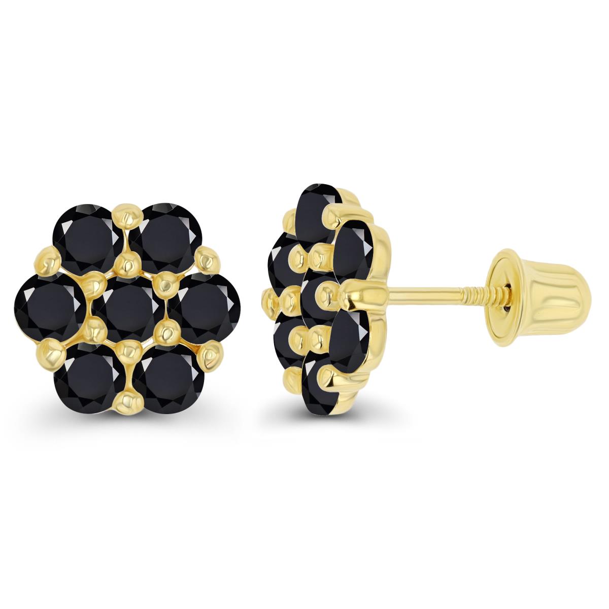 Sterling Silver Yellow 2.5mm Round Onyx Flower Screwback Earring
