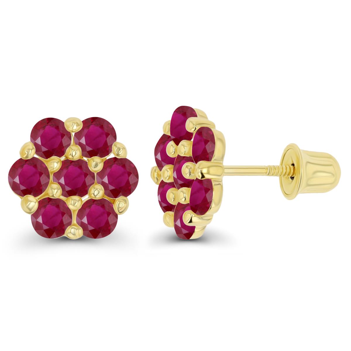 Sterling Silver Yellow 2.5mm Round Ruby Flower Screwback Earring