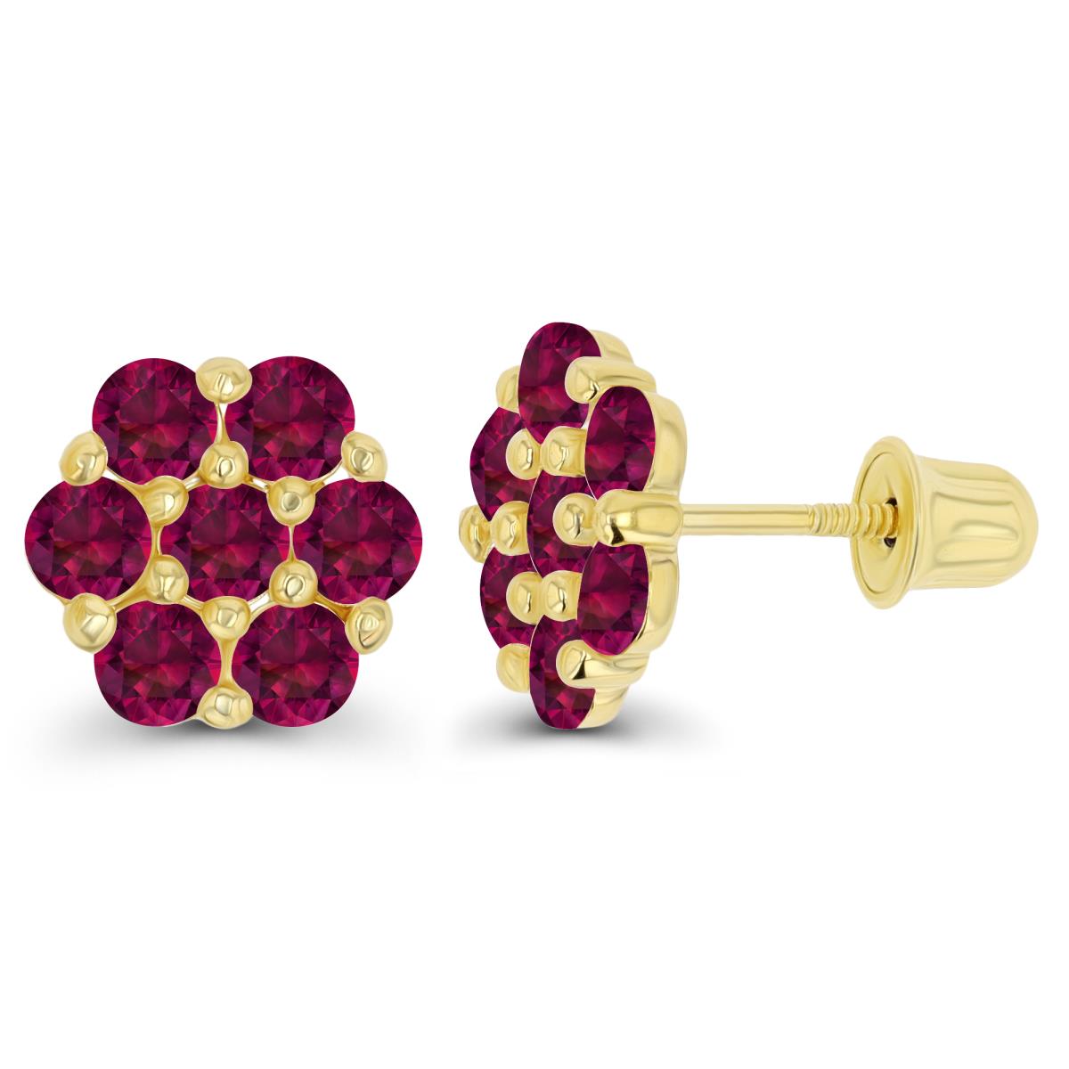 Sterling Silver Yellow 2.5mm Round Created Ruby Flower Screwback Earring