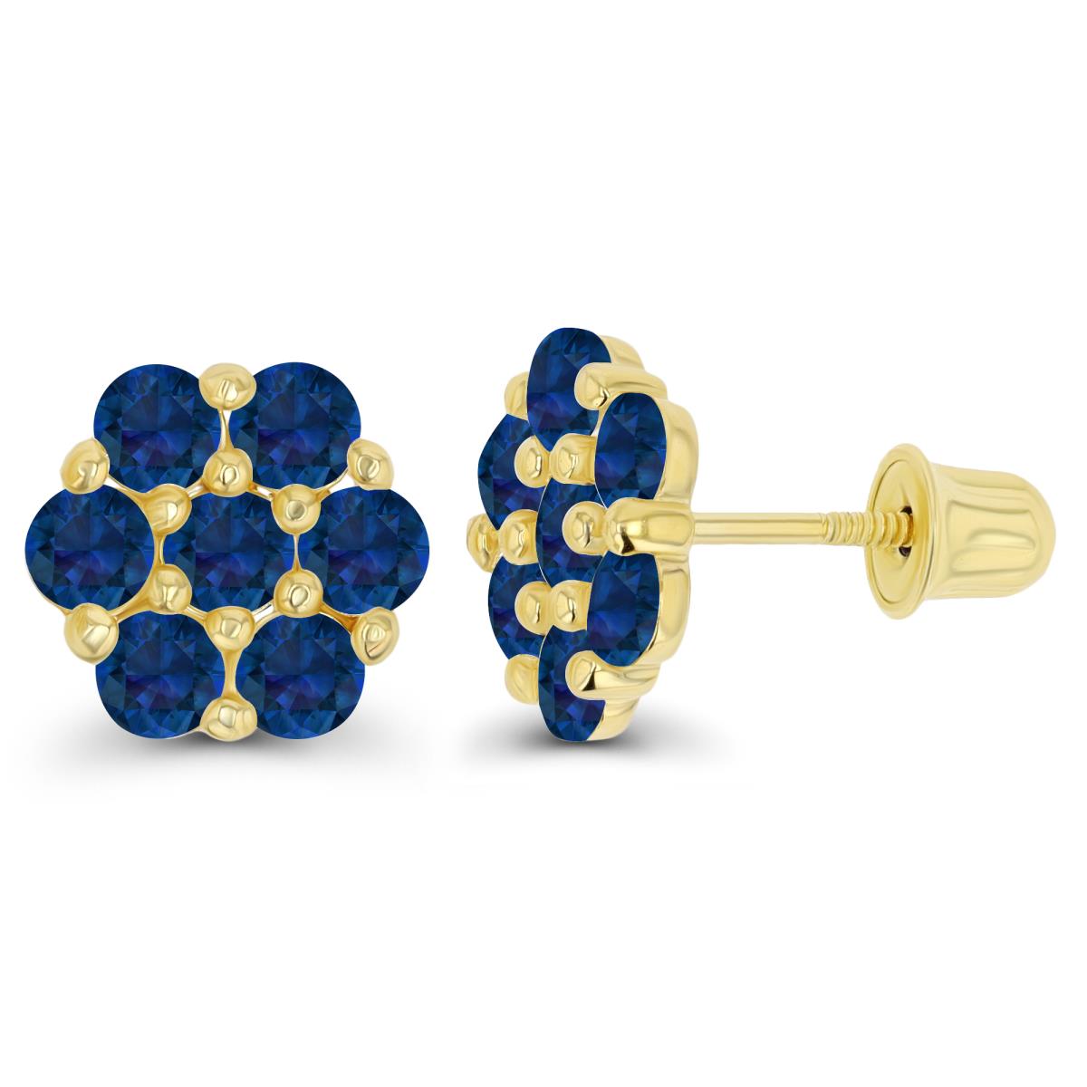 Sterling Silver Yellow 2.5mm Round Created Blue Sapphire Flower Screwback Earring