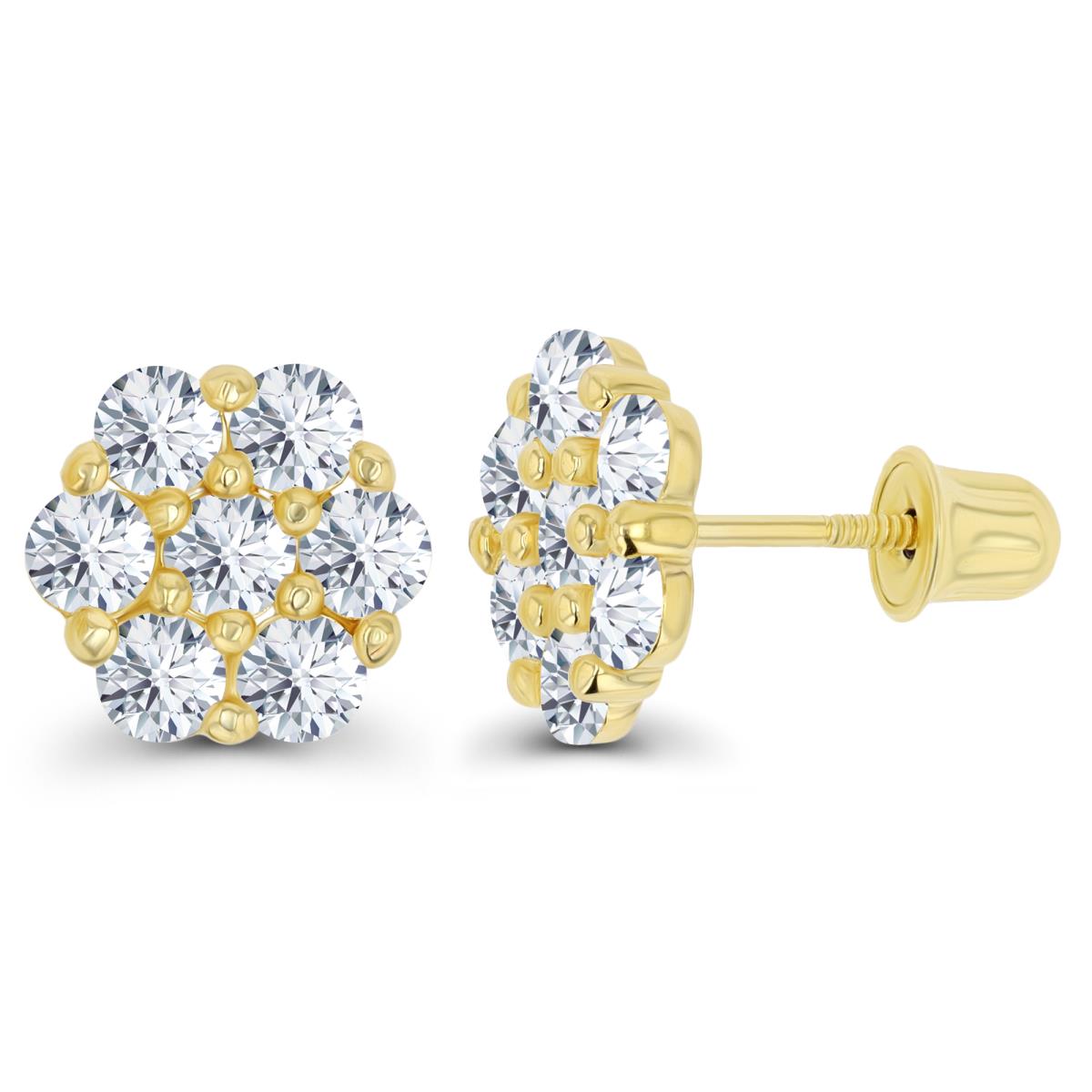 Sterling Silver Yellow 2.5mm Round Created White Sapphire Flower Screwback Earring