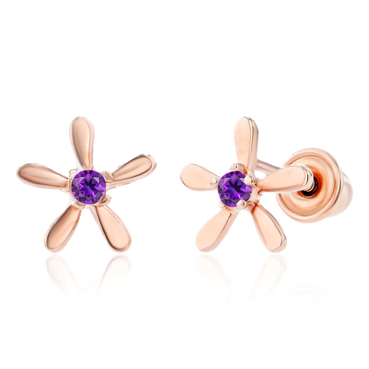 Sterling Silver Rose 1.50mm Round Amethyst Starfish Screwback Earring