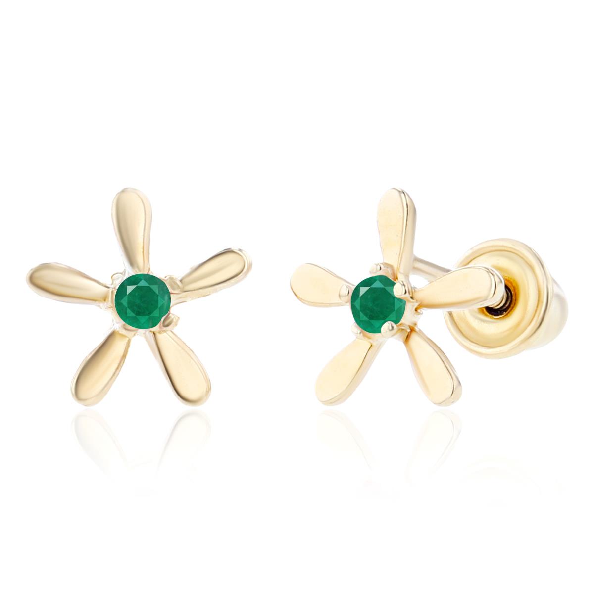 Sterling Silver Yellow 1.50mm Round Emerald Starfish Screwback Earring