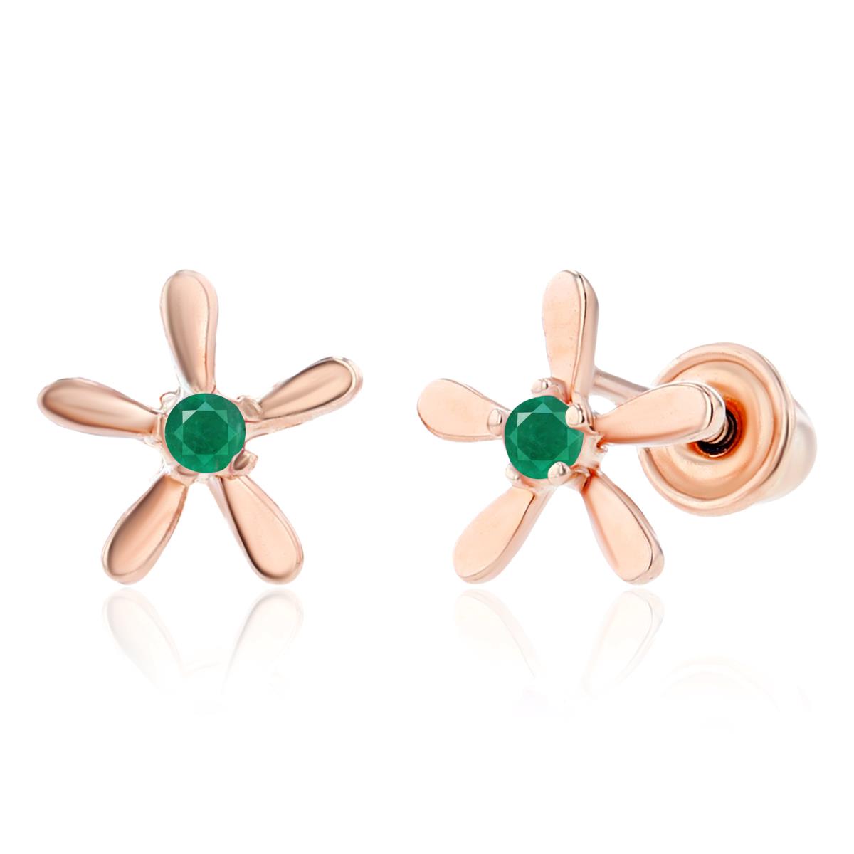 Sterling Silver Rose 1.50mm Round Emerald Starfish Screwback Earring