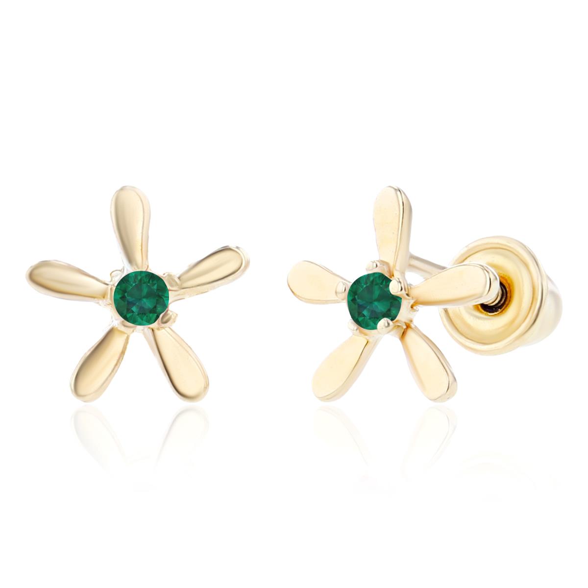 Sterling Silver Yellow 1.50mm Round Created Emerald Starfish Screwback Earring