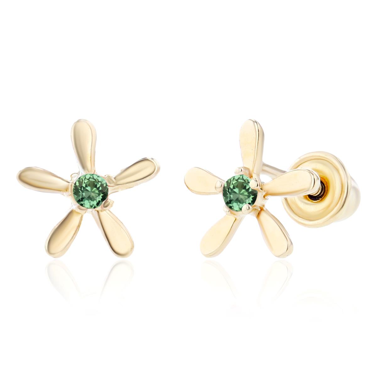 Sterling Silver Yellow 1.50mm Round Created Green Sapphire Starfish Screwback Earring