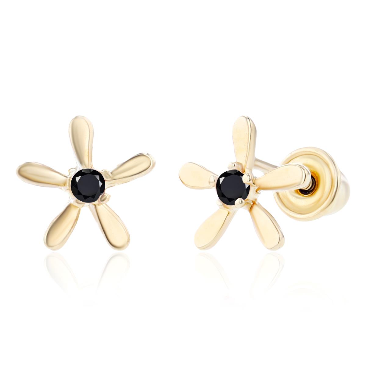 Sterling Silver Yellow 1.50mm Round Onyx Starfish Screwback Earring