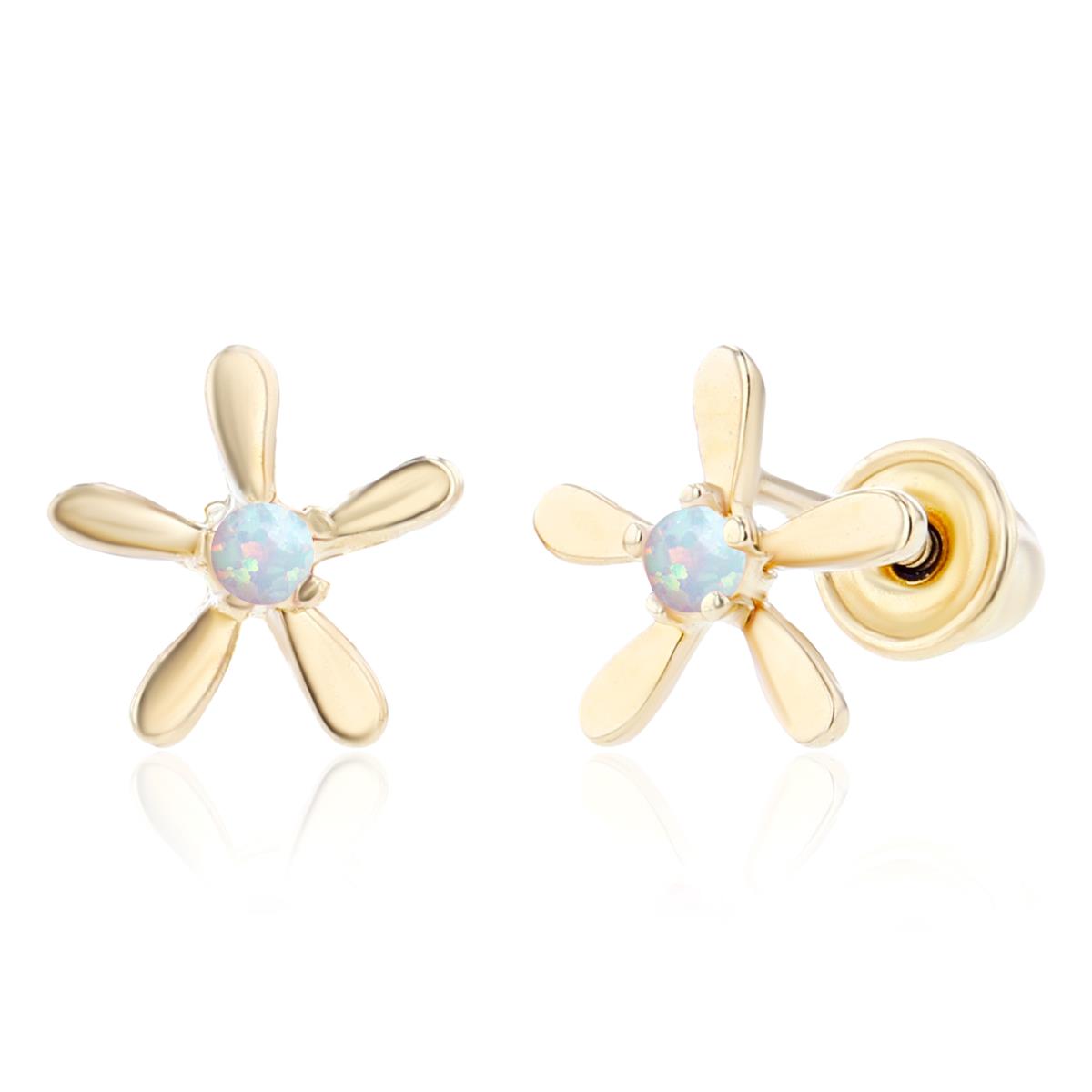 Sterlign Silver Yellow 1.50mm Round Created Opal Starfish Screwback Earring
