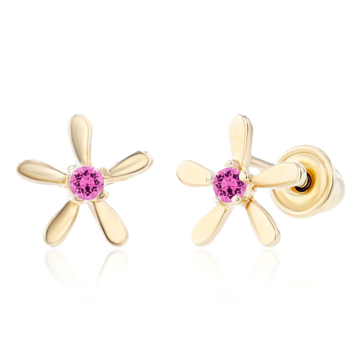Sterling Silver Yellow 1.50mm Round Created Pink Sapphire Starfish Screwback Earring