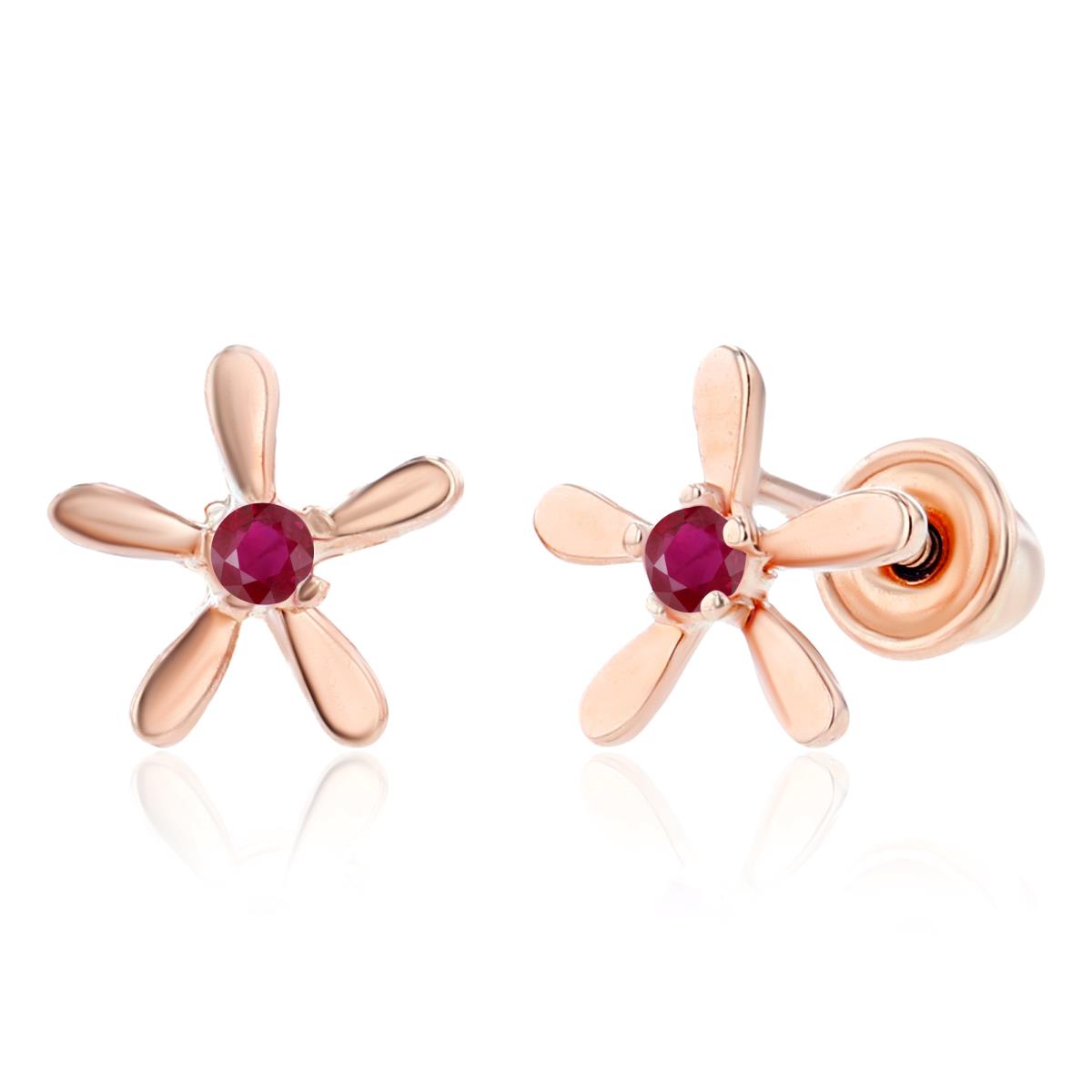 Sterling Silver Rose 1.50mm Round Ruby Starfish Screwback Earring
