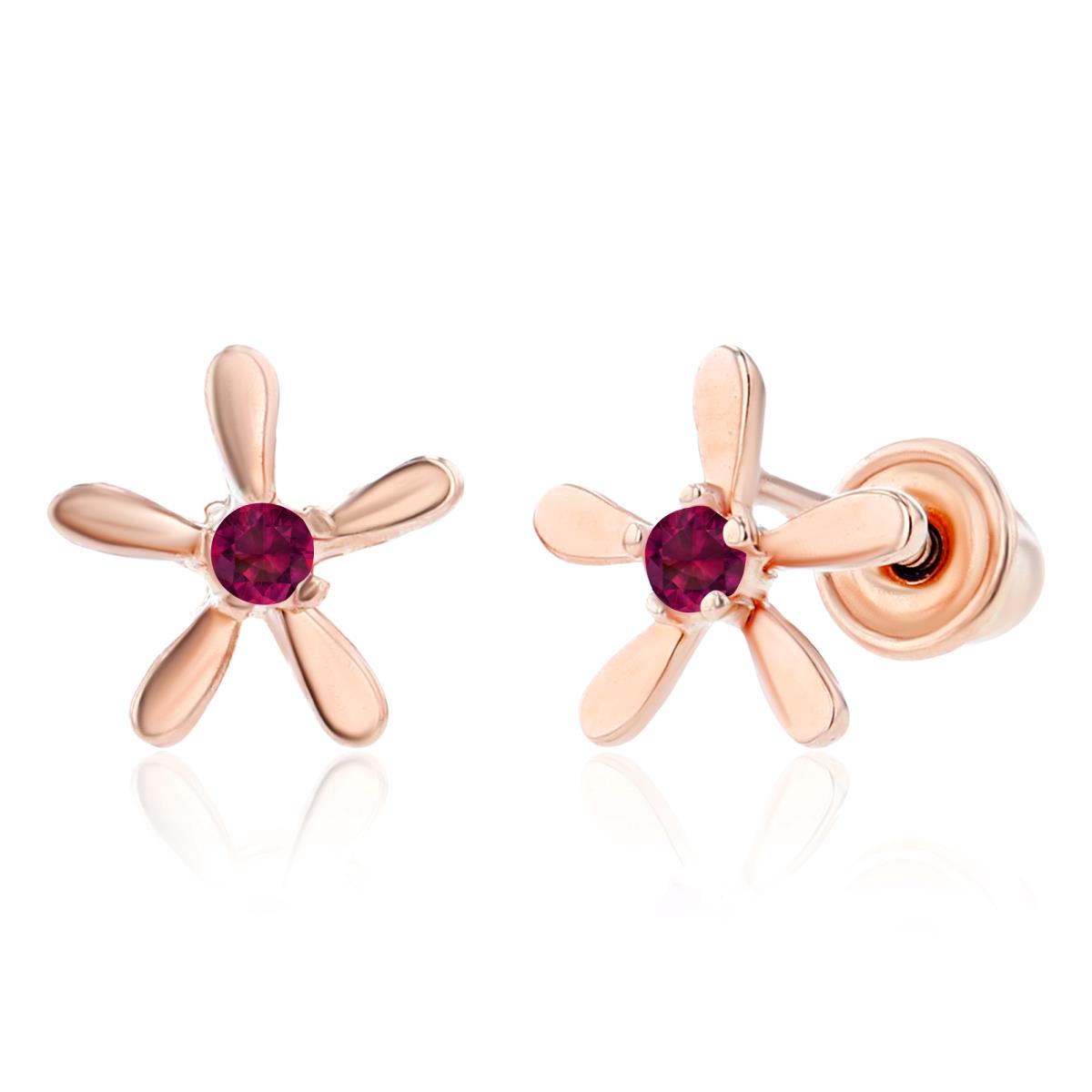 Sterling Silver Rose 1.50mm Round Created Ruby Starfish Screwback Earring