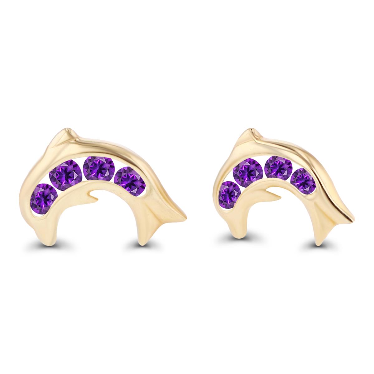 Sterling Silver Yellow 1.5mm Round Amethyst Dolphin Screwback Earrings