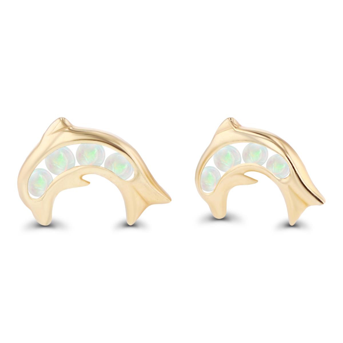 Sterling Silver Yellow 1.5mm Round Opal Dolphin Screwback Earrings