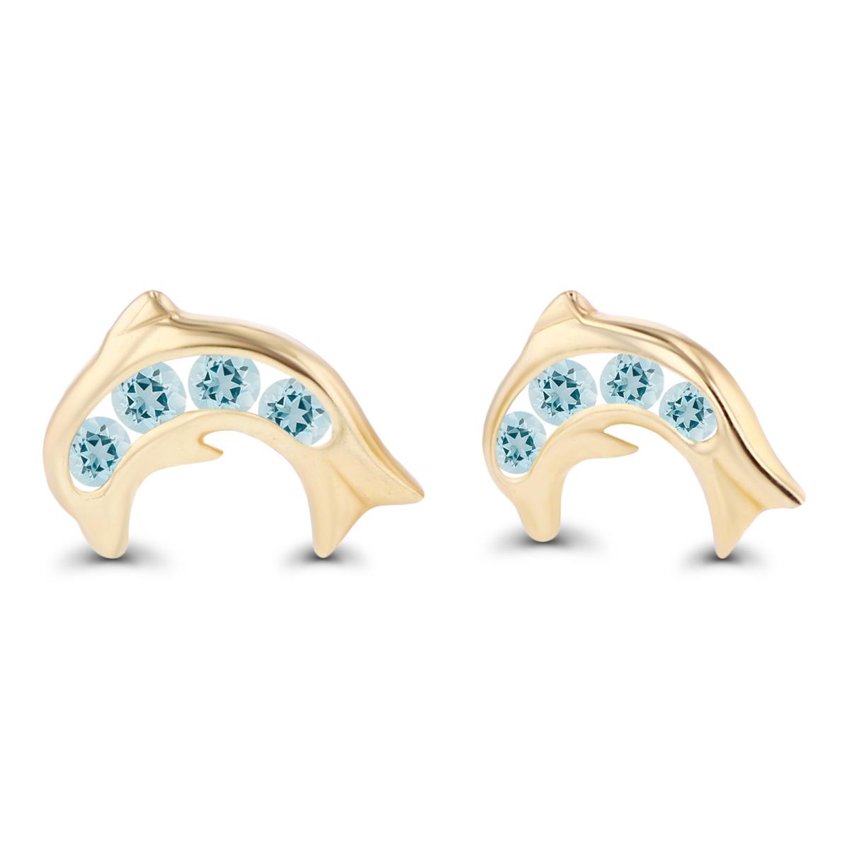 Sterling Silver Yellow 1.5mm Round Aquamarine Dolphin Screwback Earrings