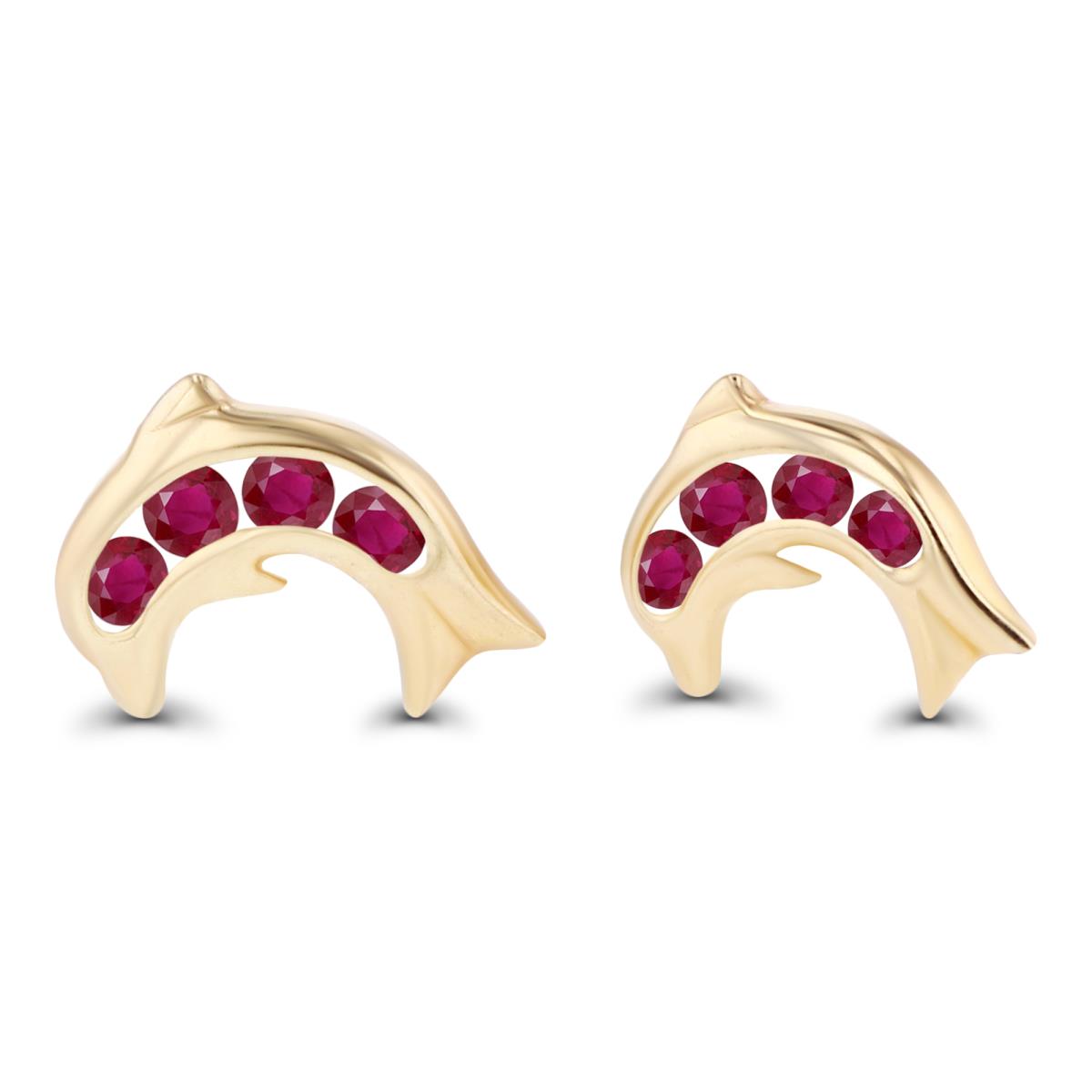 Sterling Silver Yellow 1.5mm Round Ruby Dolphin Screwback Earrings