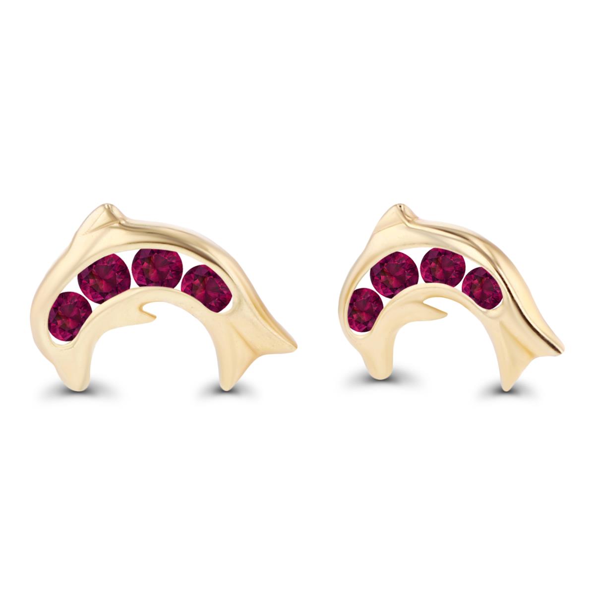 Sterling Silver Yellow 1.5mm Round Created Ruby Dolphin Screwback Earrings