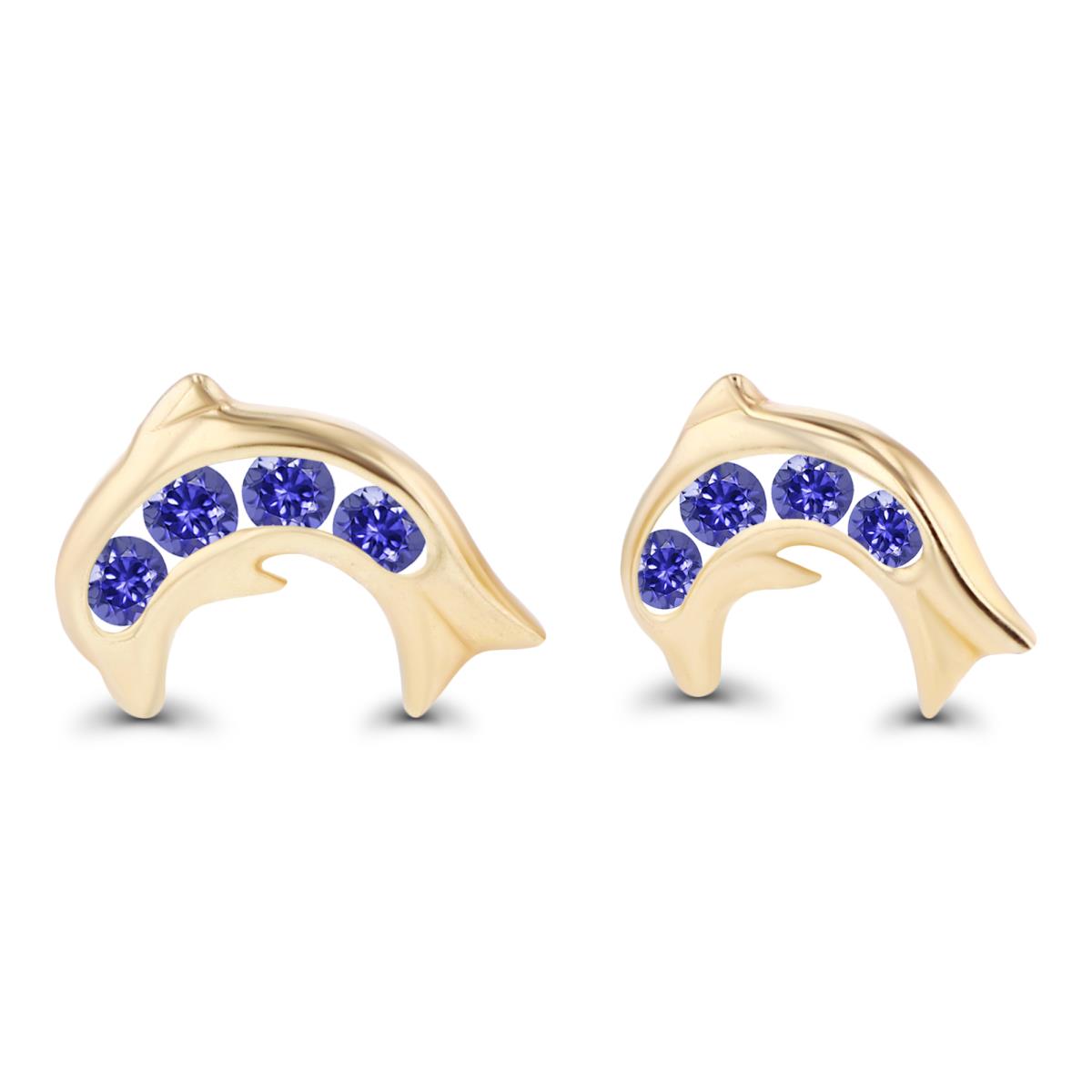 Sterling Silver Yellow 1.5mm Round Tanzanite Dolphin Screwback Earrings