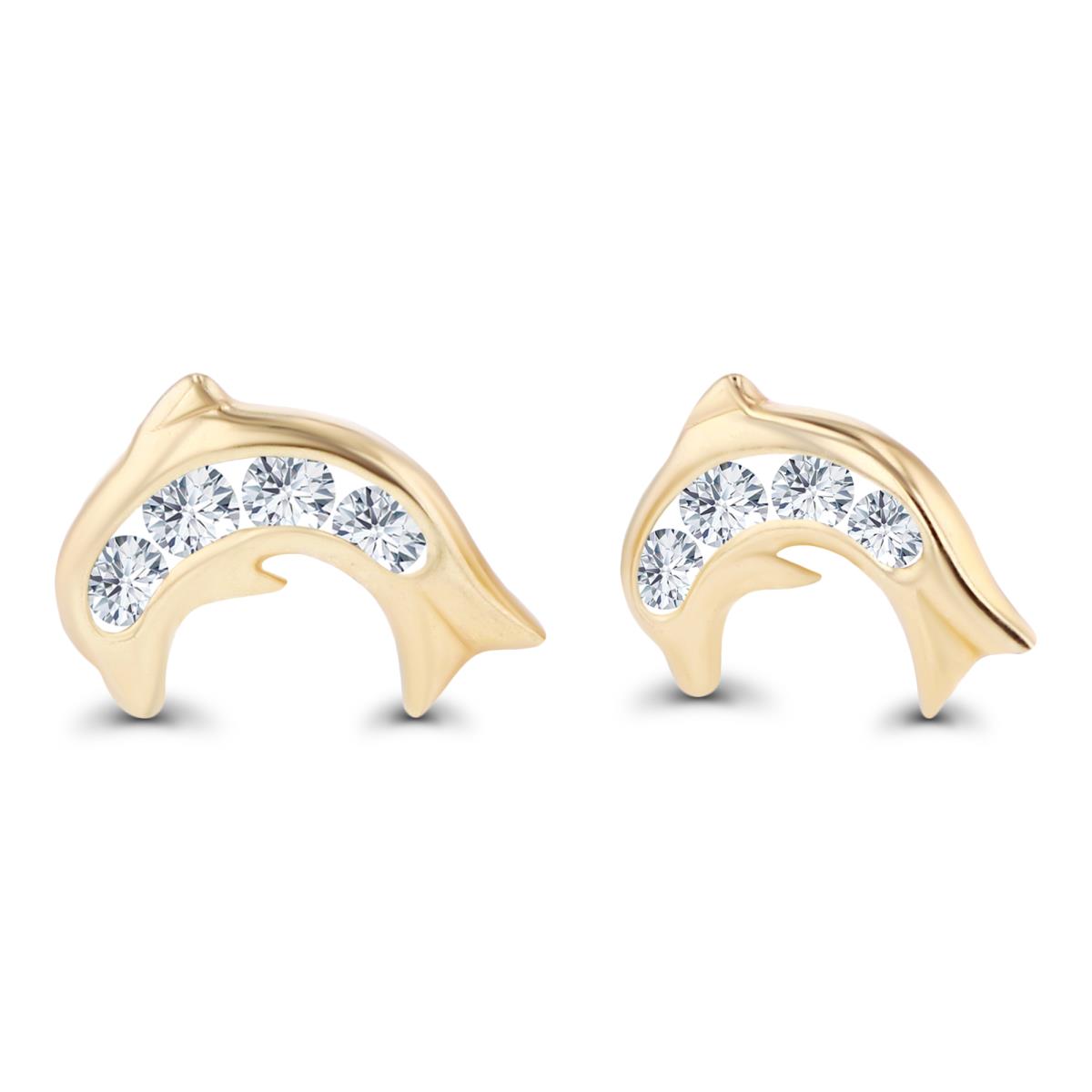 Sterling Silver Yellow 1.5mm Round Created White Sapphire Dolphin Screwback Earrings