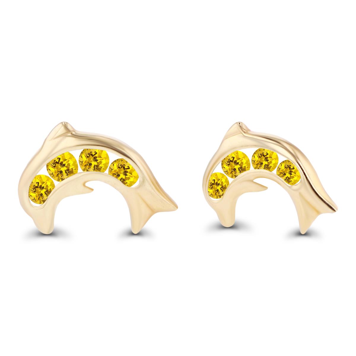 Sterling Silver Yellow 1.5mm Round Created Yellow Sapphire Dolphin Screwback Earrings