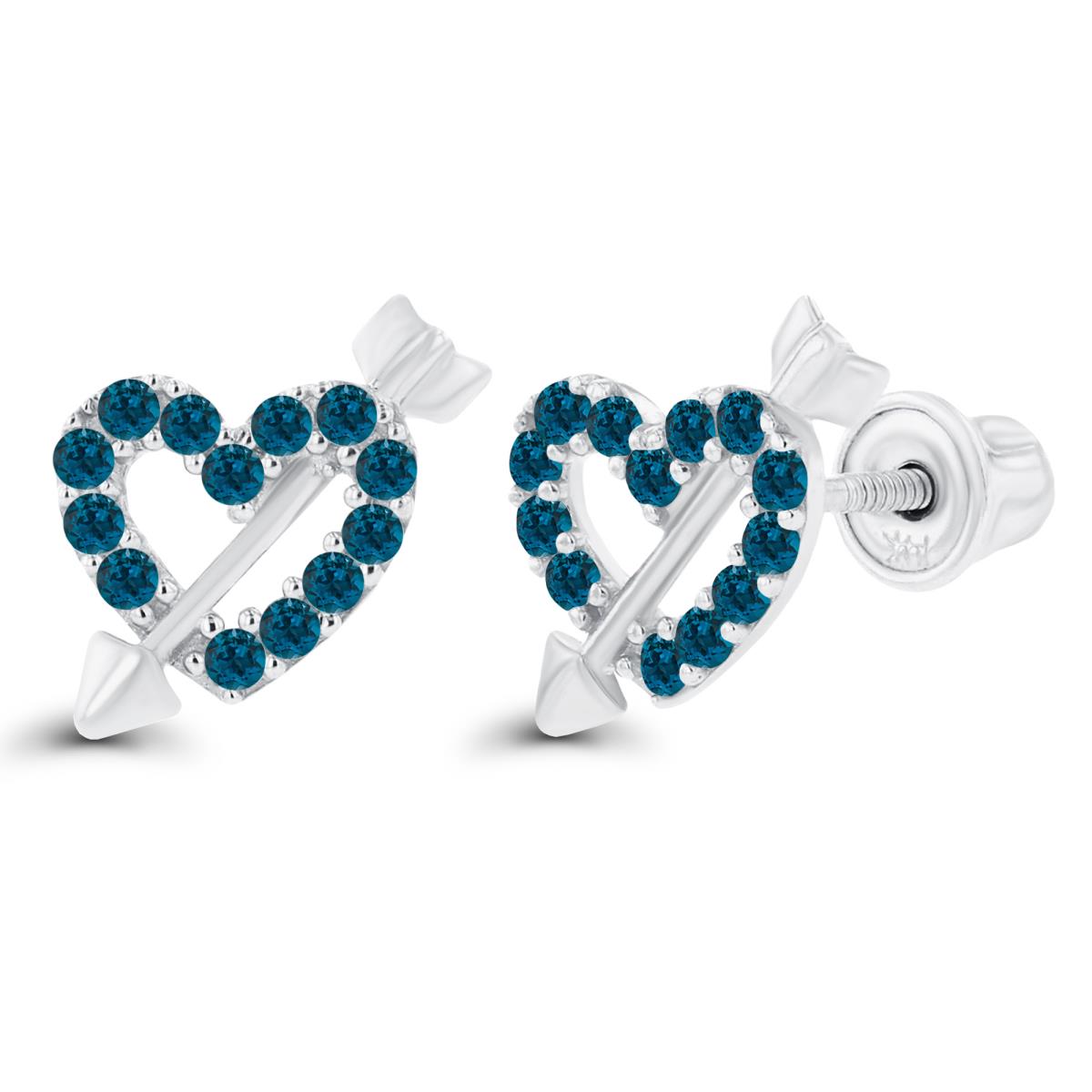 Sterling Silver Rhodium 1mm Round London Blue Topaz Cupid Heart Screwback Earrings