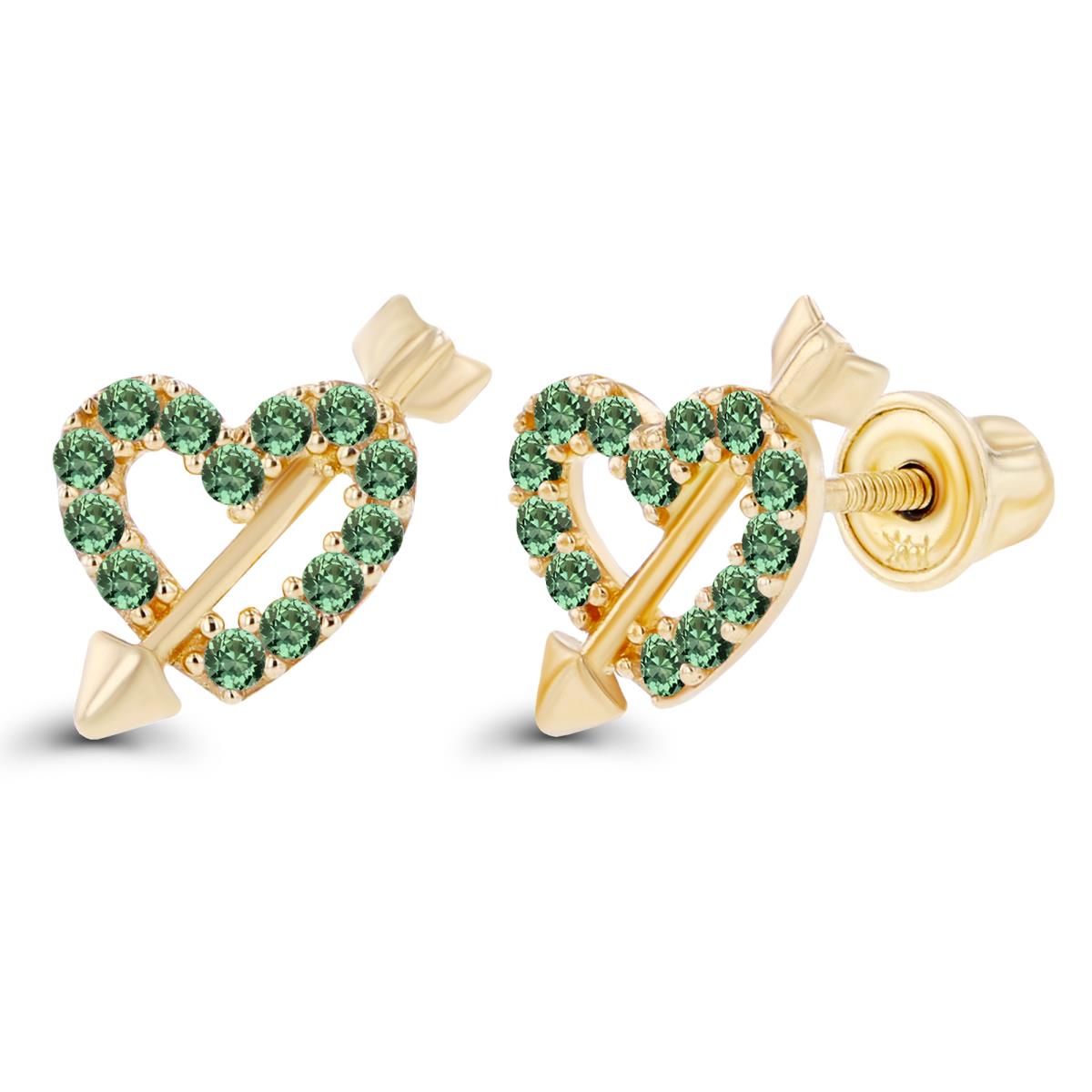 Sterling Silver Yellow 1mm Round Created Green Sapphire Cupid Heart Screwback Earrings