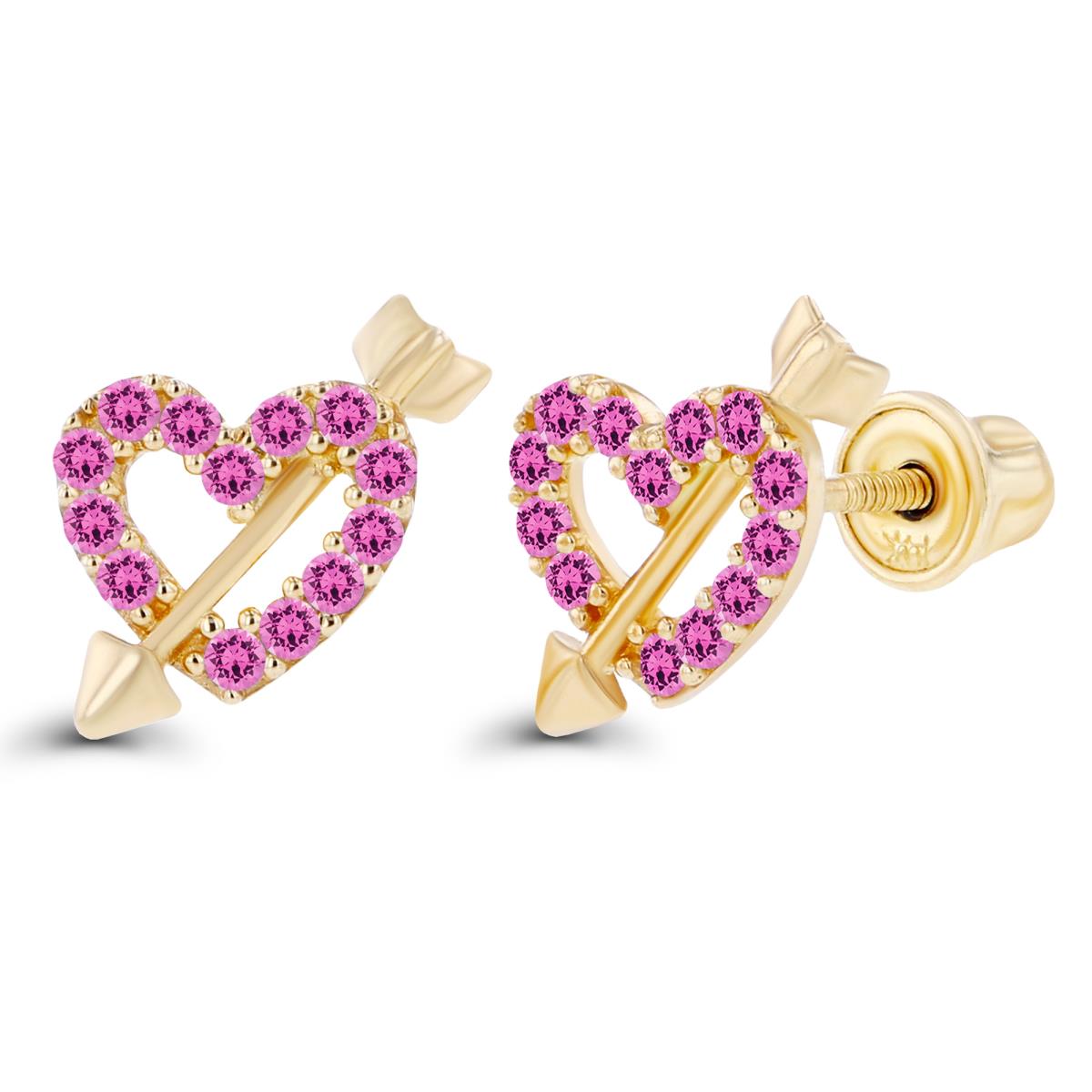 Sterling Silver Yellow 1mm Round Created Pink Sapphire Cupid Heart Screwback Earrings