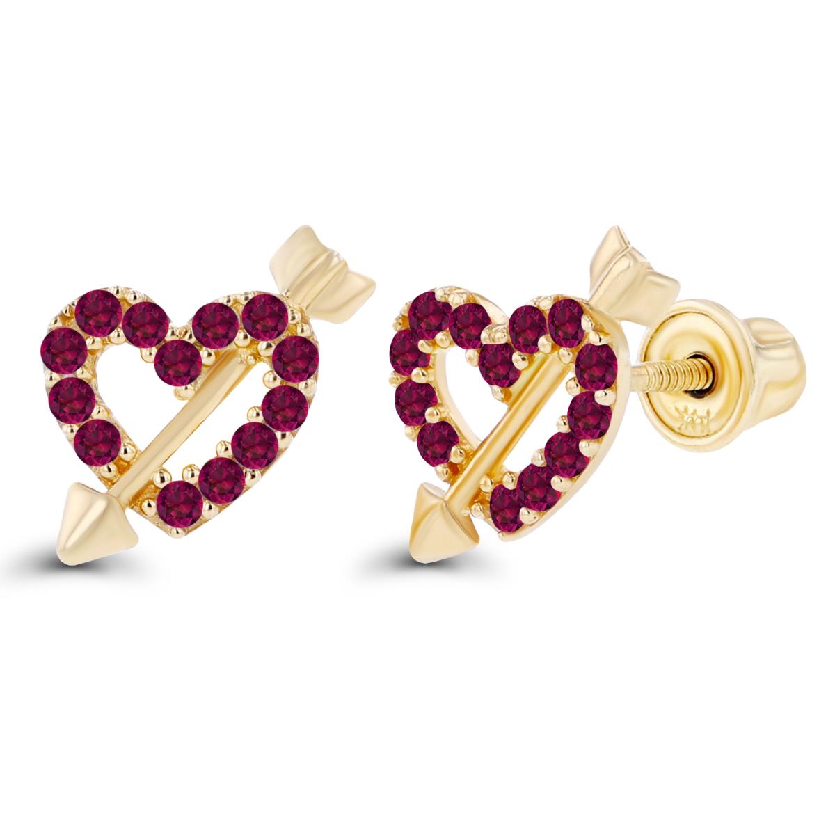 Sterling Silver Yellow 1mm Round Created Ruby Cupid Heart Screwback Earrings
