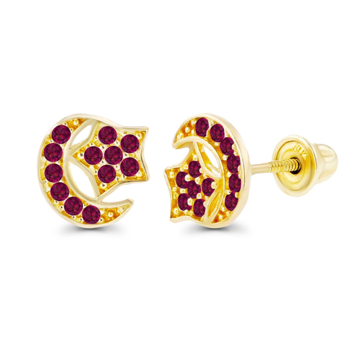 Sterling Silver Yellow 1mm Round Created Ruby Moon & Star Screwback Earrings