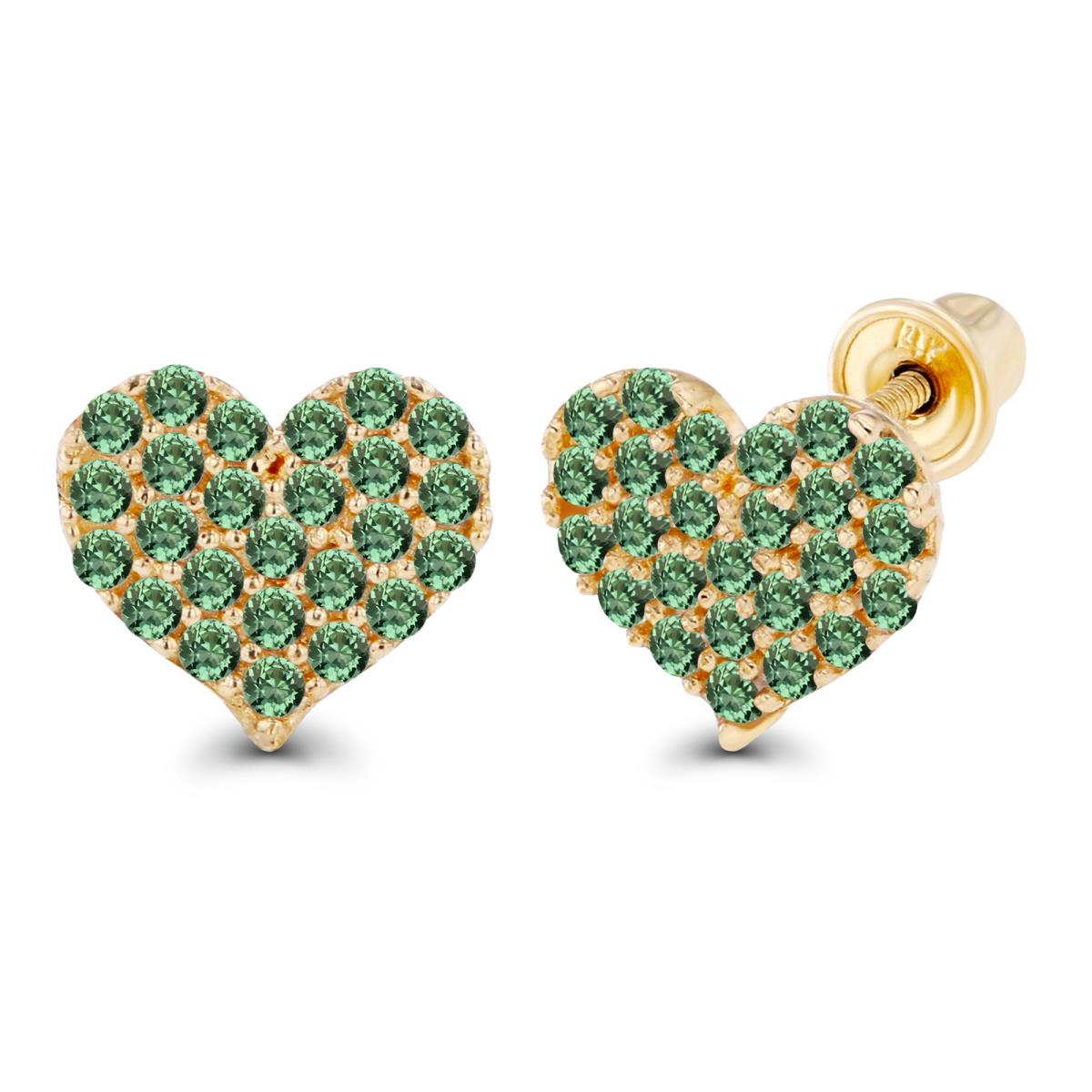 Sterling Silver Yellow 1mm Round Created Green Sapphire Heart Screwback Earrings
