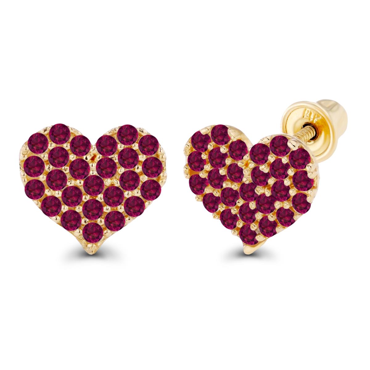 Sterling Silver Yellow 1mm Round Created Ruby Heart Screwback Earrings