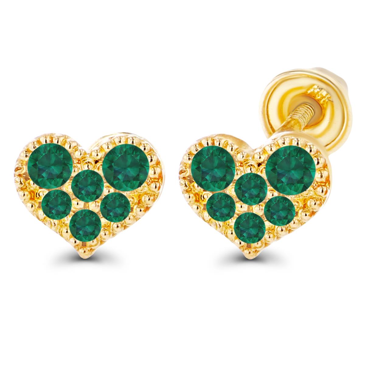 Sterling Silver Yellow 1mm, 1.25mm & 1.75mm Round Created Emerald Heart Screwback Earrings