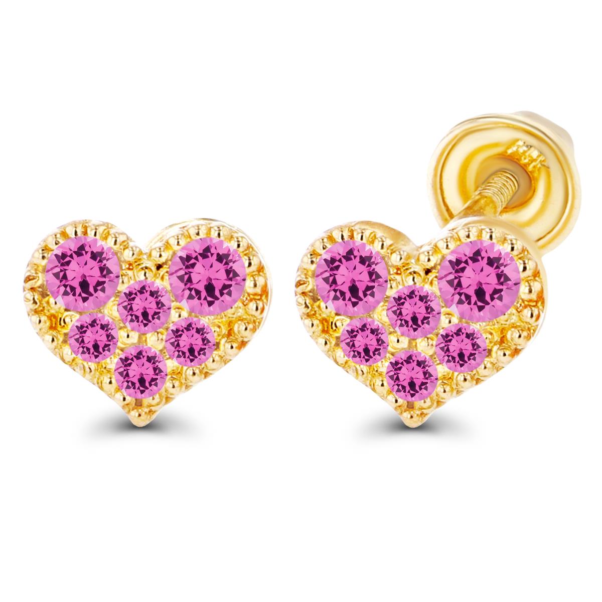 Sterling Silver Yellow 1mm, 1.25mm & 1.75mm Round Created Pink Sapphire Heart Screwback Earrings