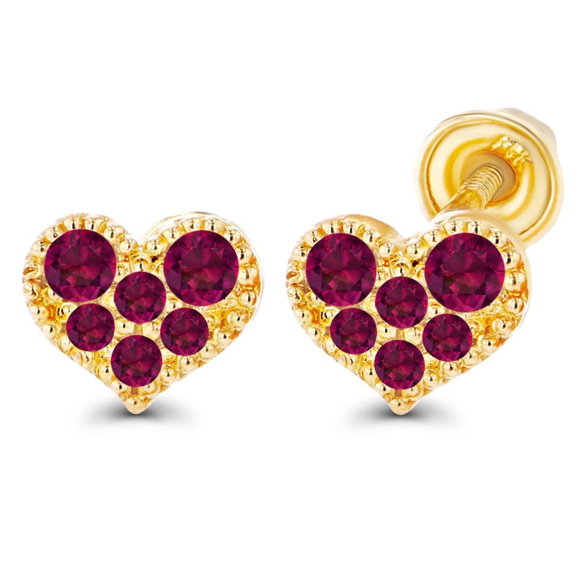 Sterling Silver Yellow 1mm, 1.25mm & 1.75mm Round Created Ruby Heart Screwback Earrings