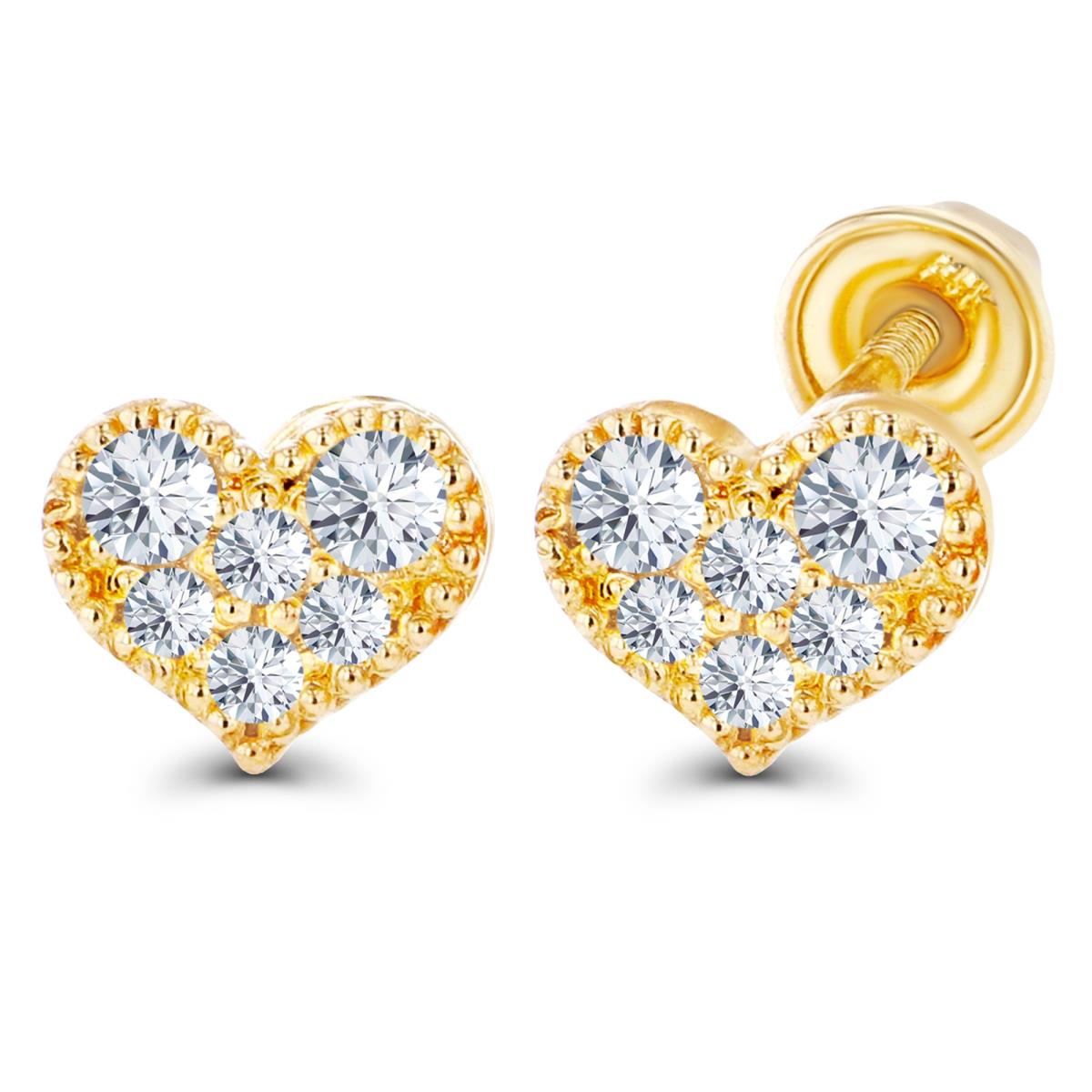 Sterling Silver Yellow 1mm, 1.25mm & 1.75mm Round Created White Sapphire Heart Screwback Earrings