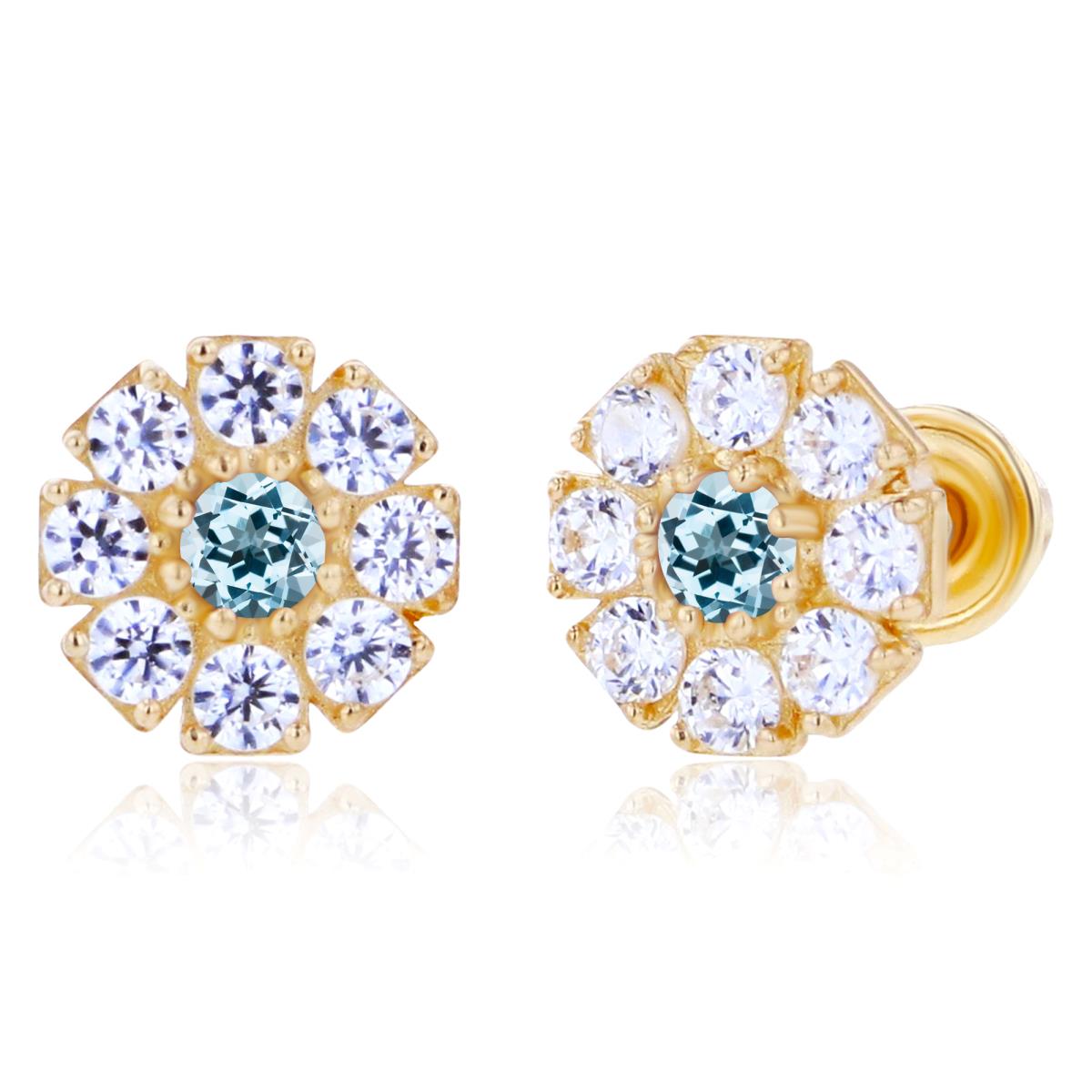 Sterling Silver Yellow 2mm Round Sky Blue Topaz & 1.5mm Created White Sapphire Flower Screwback Earrings