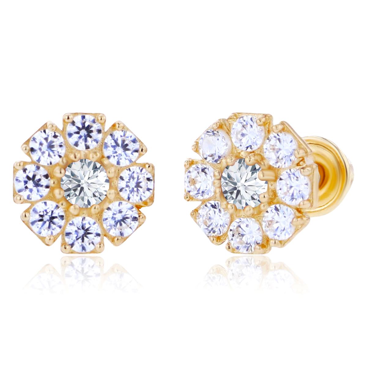 Sterling Silver Yellow 2mm Round Created White Sapphite & 1.5mm Created White Sapphire Flower Screwback Earrings