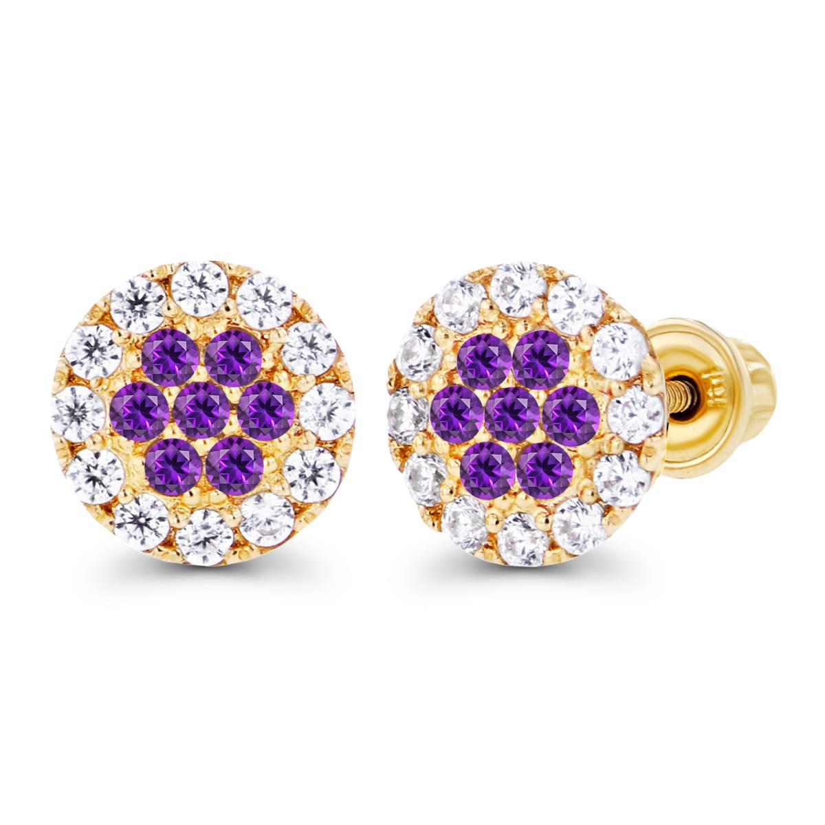 Sterling Silver Yellow 1mm Amethyst & Created White Sapphire Cluster Screwback Earrings