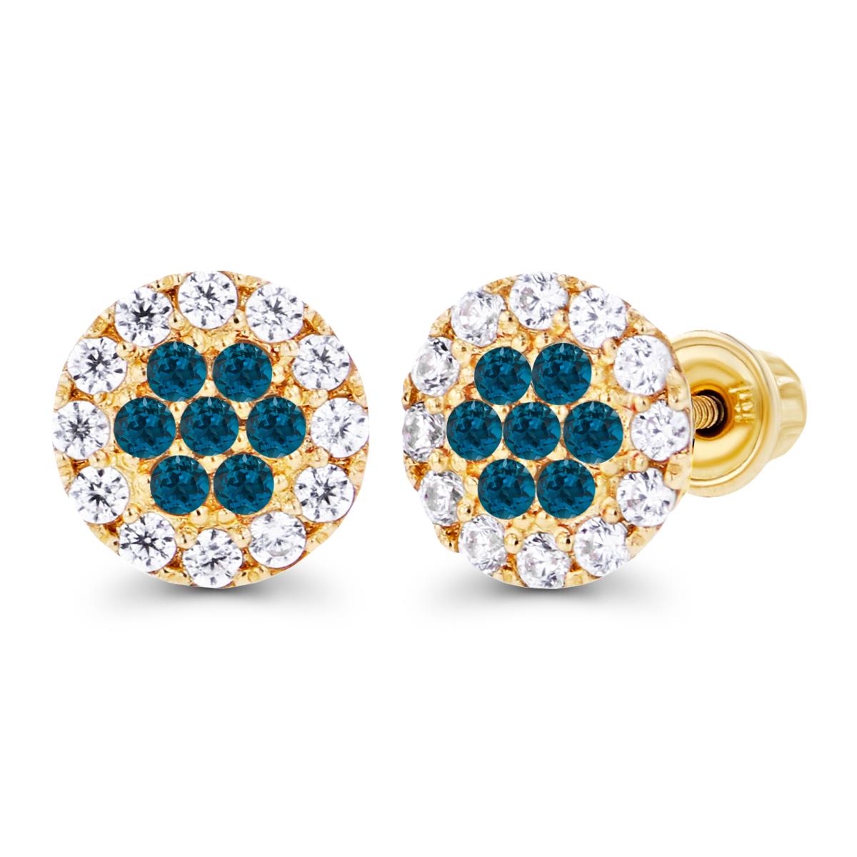 Sterling Silver Yellow 1mm London Blue Topaz & Created White Sapphire Cluster Screwback Earrings