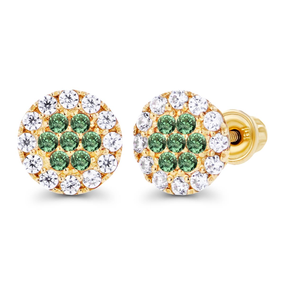 Sterling Silver Yellow 1mm Created Green Sapphire & Created White Sapphire Cluster Screwback Earrings