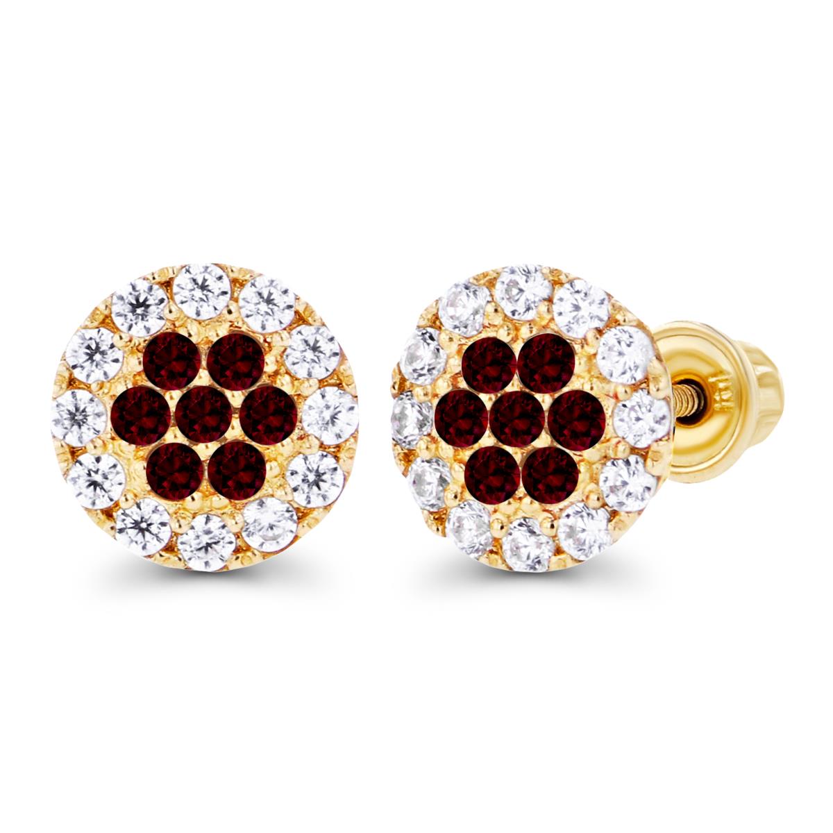 Sterling Silver Yellow 1mm Garnet & Created White Sapphire Cluster Screwback Earrings