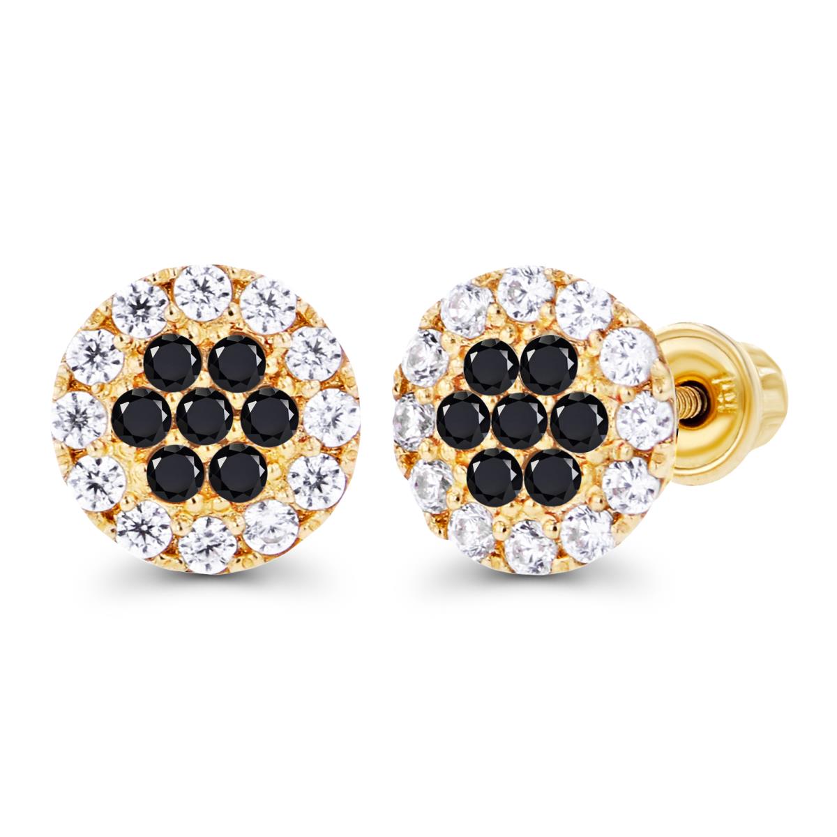 Sterling Silver Yellow 1mm Onyx & Created White Sapphire Cluster Screwback Earrings