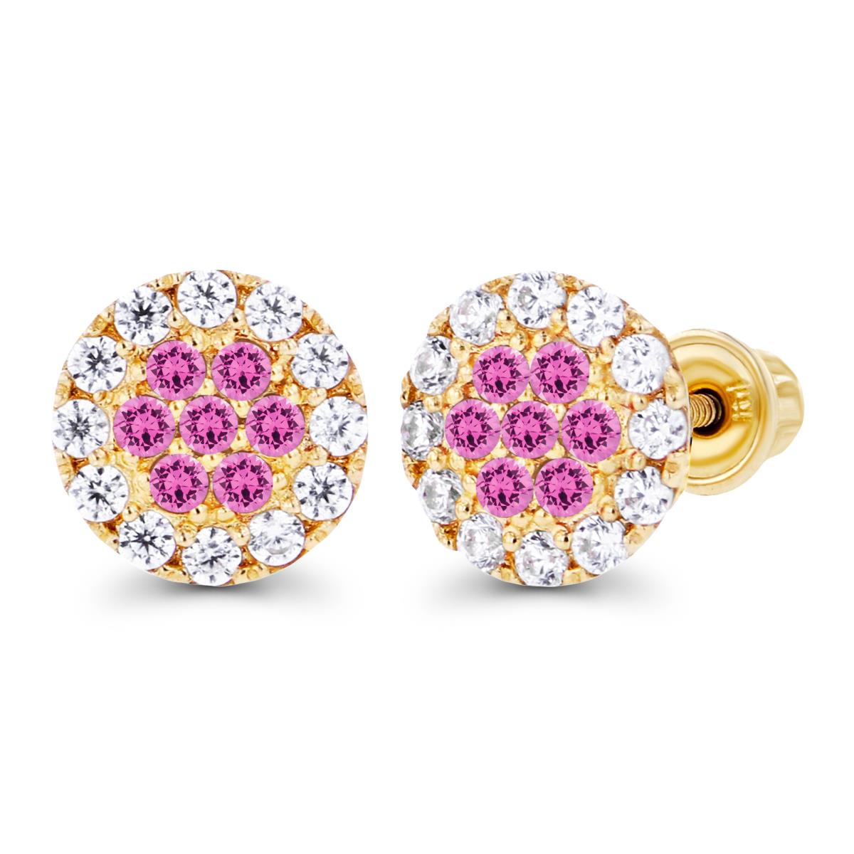 Sterling Silver Yellow 1mm Created Pink Sapphire & Created White Sapphire Cluster Screwback Earrings