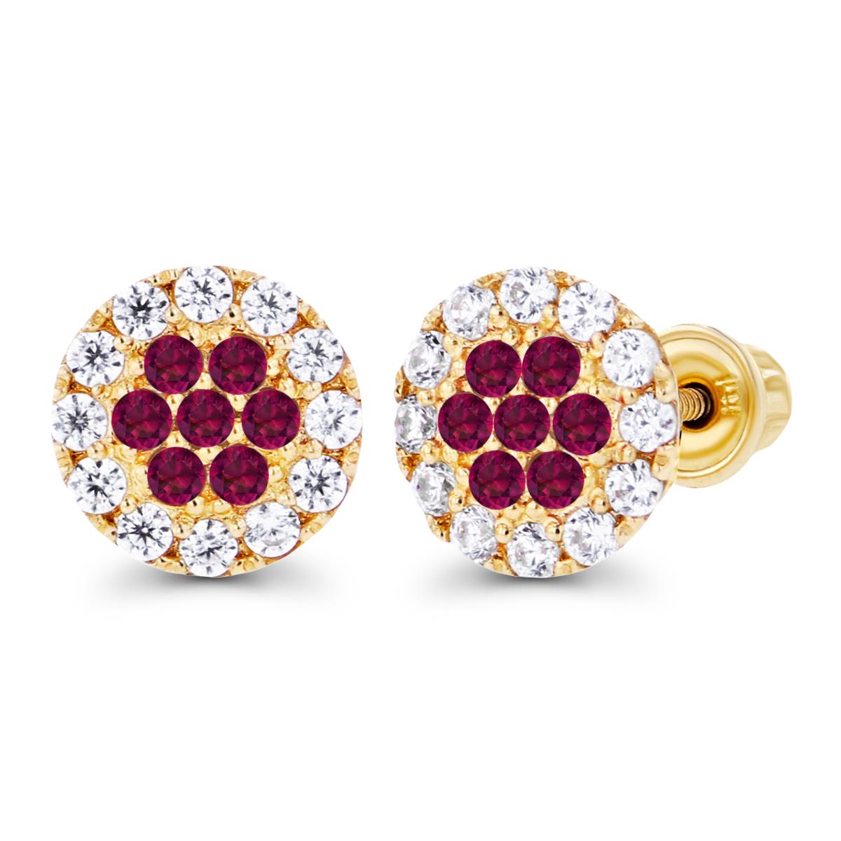 Sterling Silver Yellow 1mm Created Ruby & Created White Sapphire Cluster Screwback Earrings