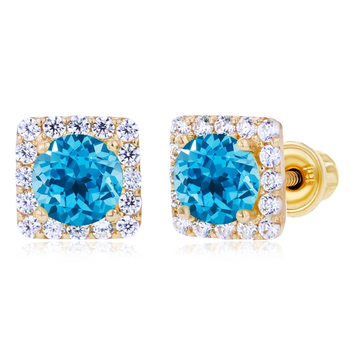 Sterling Silver Yellow 4mm Swiss Blue Topaz & 1mm Created White Sapphire Square Halo Screwback Earrings