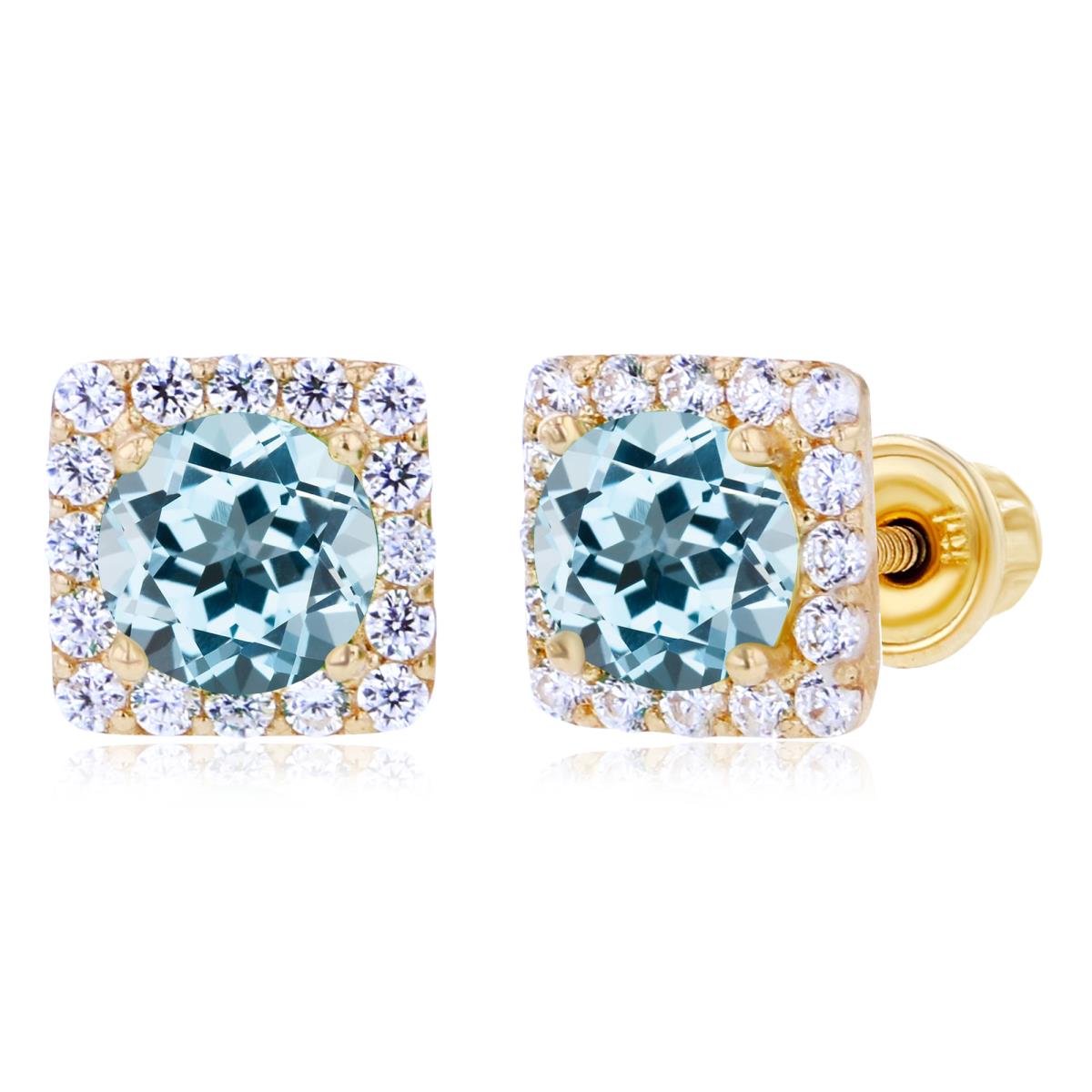 Sterling Silver Yellow 4mm Sky Blue Topaz & 1mm Created White Sapphire Square Halo Screwback Earrings