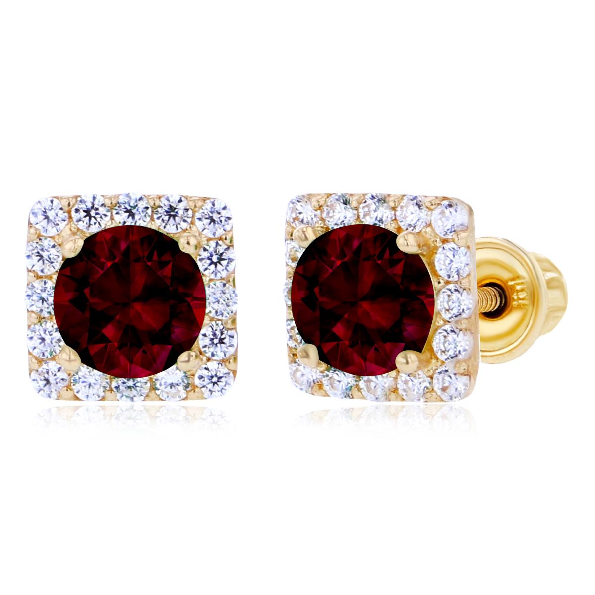 Sterling Silver Yellow 4mm Garnet & 1mm Created White Sapphire Square Halo Screwback Earrings