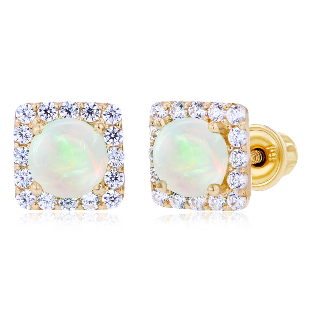 Sterling Silver Yellow 4mm Opal & 1mm Created White Sapphire Square Halo Screwback Earrings